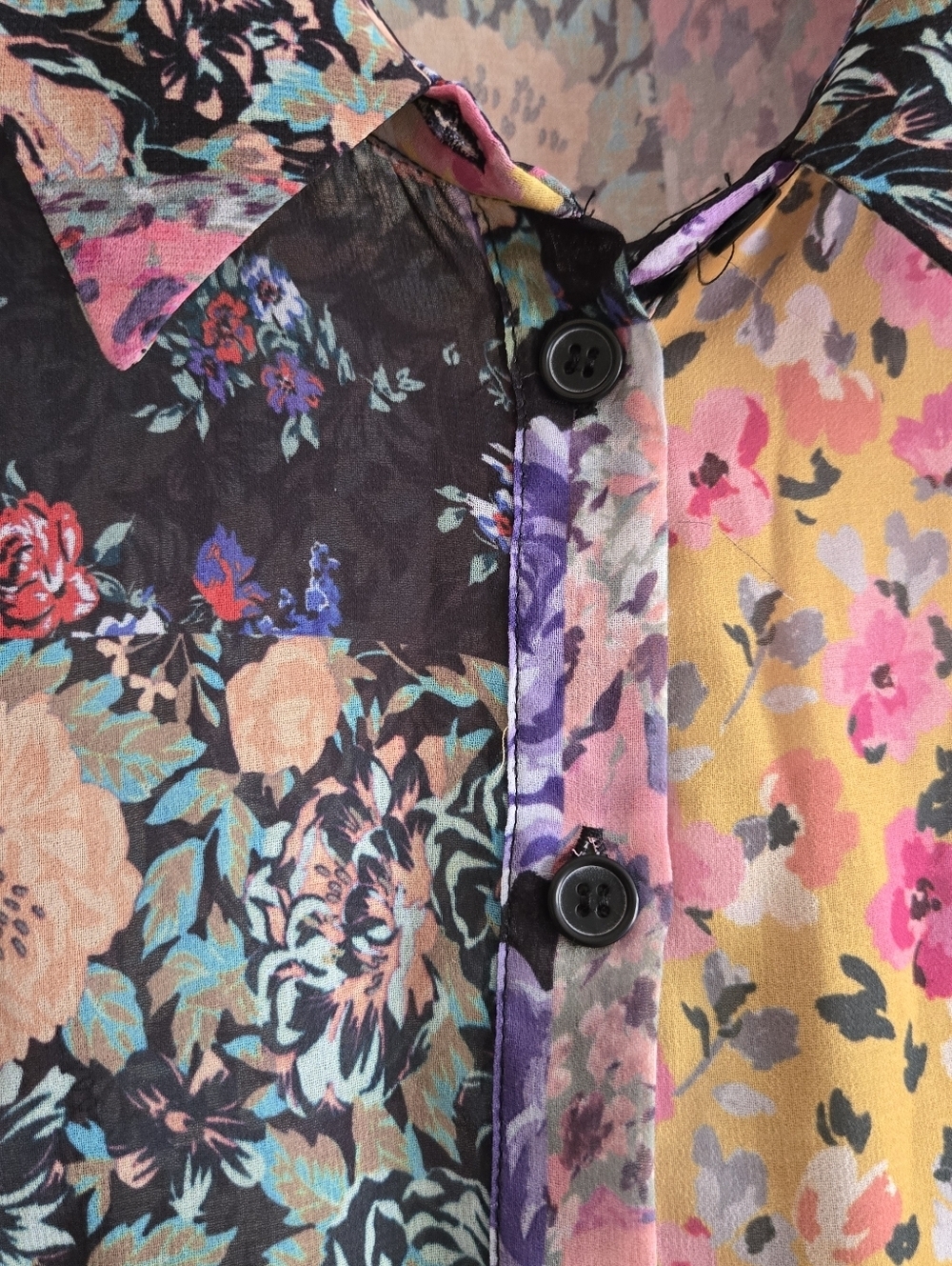 Zara Amelia Floral Patchwork Longsleeve Button Down Mini Dress Size Medium - Picture 5 of 15